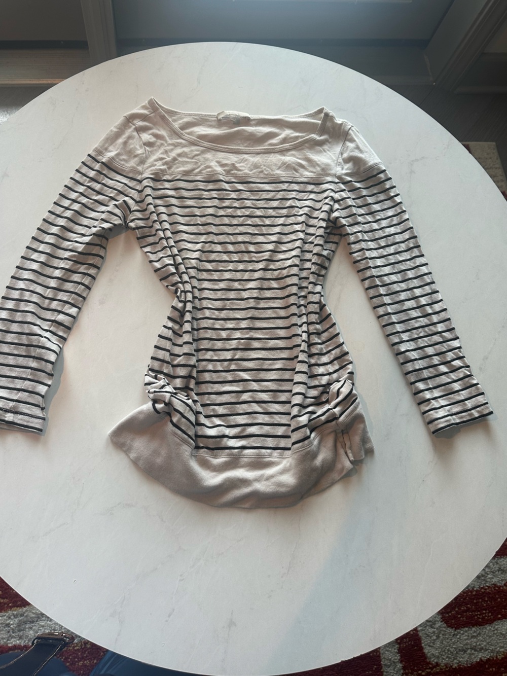 Joan Vass Black and cream striped long sleeve shirt